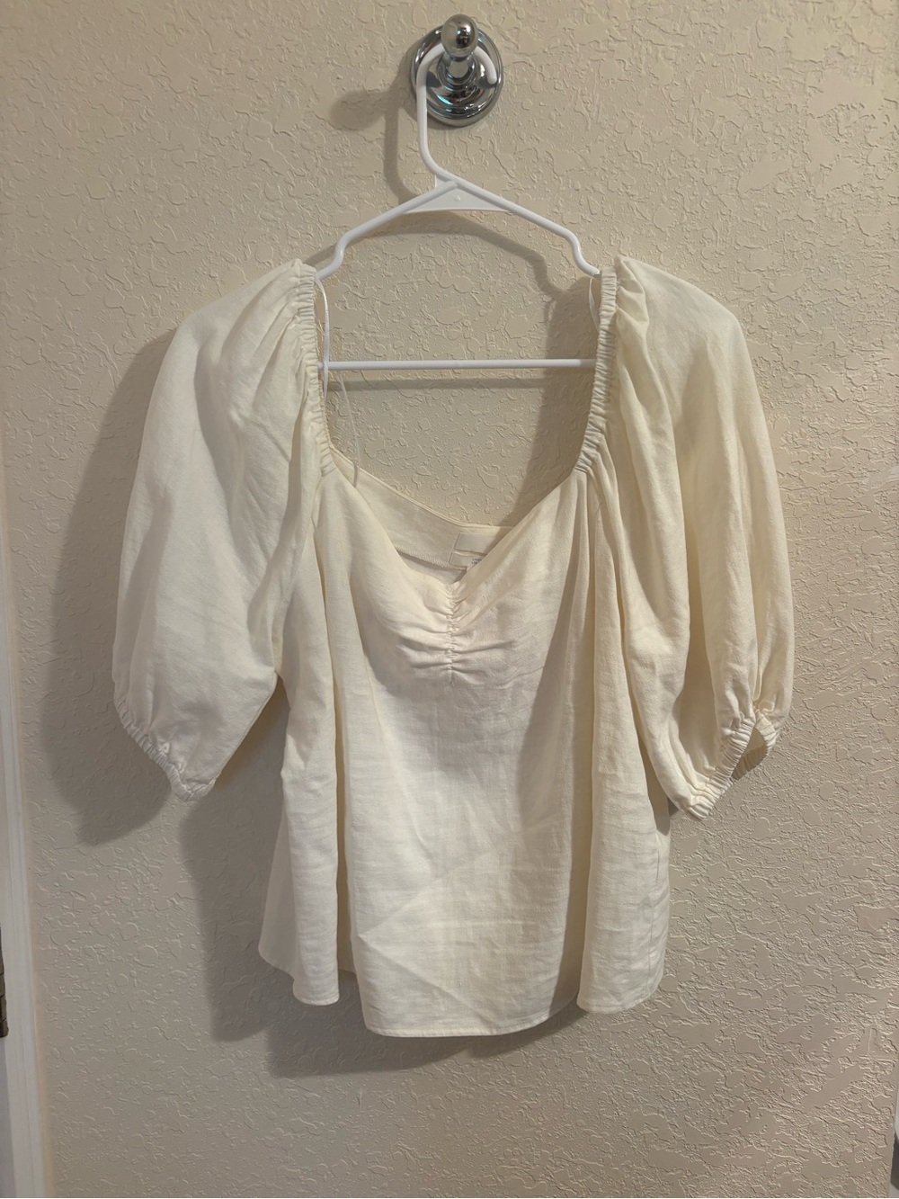 H&M Cream Puff-Sleeve Square Neck Blouse